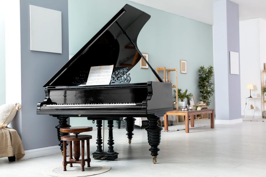 Interior of room with stylish grand piano